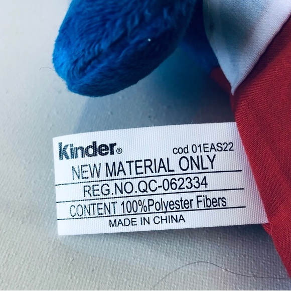 Kinder Surprise Bunny Rabbit Plush Blue & White 10”Embroidered Green /Black Eyes - Picture 3 of 6